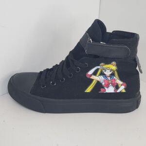 Girls Sailor Moon Black High Tops Sz 3 Anime Grahic Lace Up/hook Loop Closure